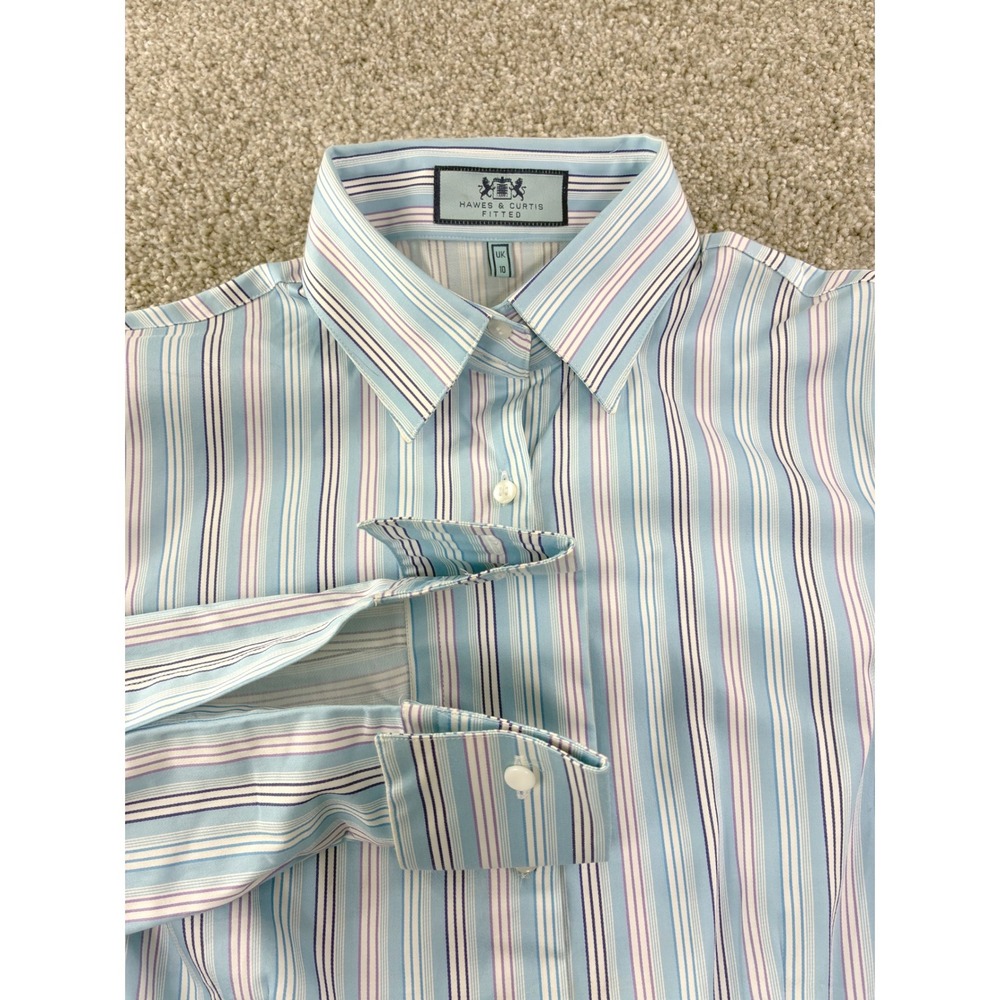 Hawes & Curtis Womens 10UK/6US Fitted Striped Shirt French Cuffs Striped Career